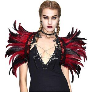 🆕Women Red Feather Cape Shawl Shoulder Wrap Lace Collar Halloween Evil Costume